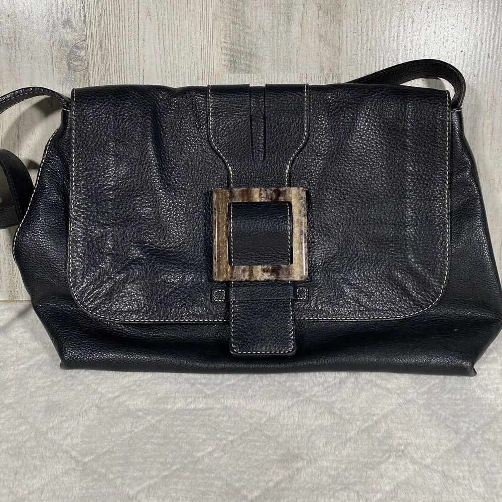 Adrienne Vittadini Women's Black Pebbled Leather Purse Satchel Crossbody Boho